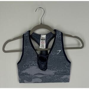 GymShark Adapt Camo Seamless Sports Bra Womens Small Evening Blue New B4A9J
